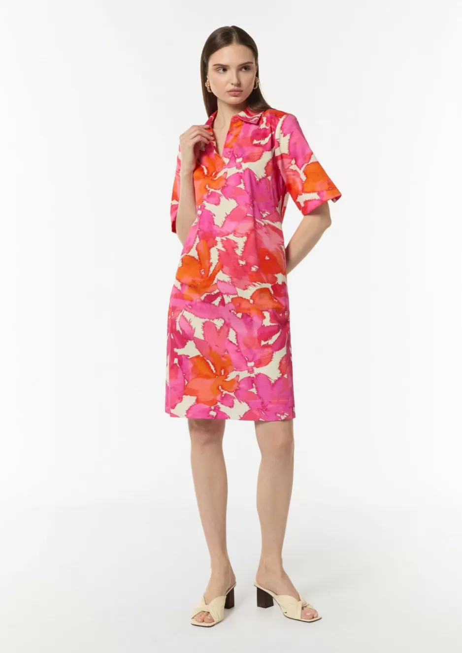 Comma Baumwoll-Kleid mit Hemdkragen und All-over-Print< Nachhaltige Styles | Kleider