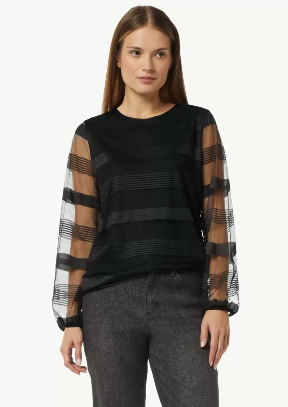 Comma Gestreiftes Mesh-Shirt mit Rundhals-Ausschnitt< Shirts & Tops