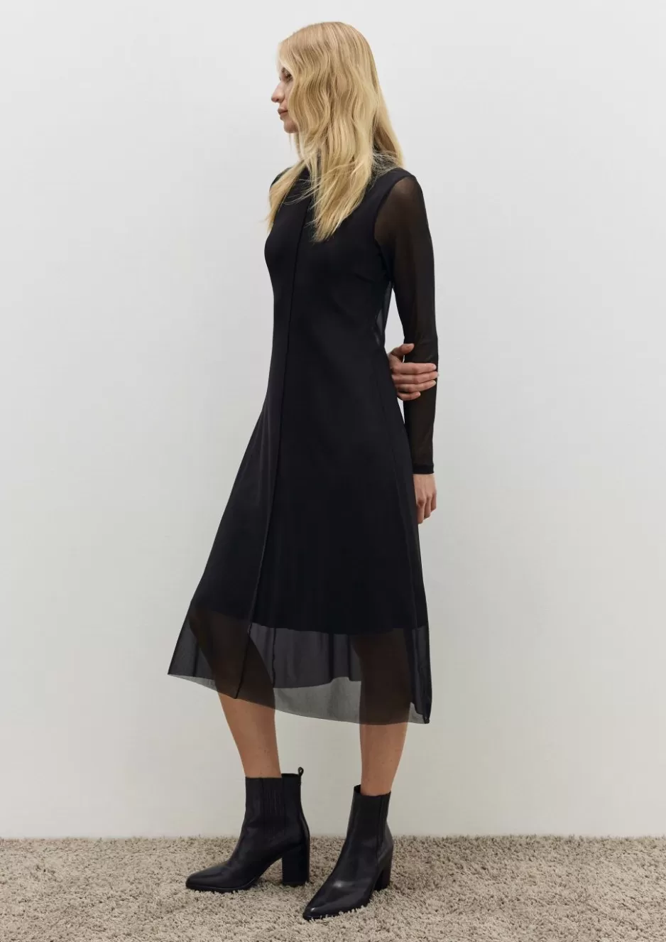 Comma Hochgeschlossenes Midi-Kleid aus Mesh< Kleider