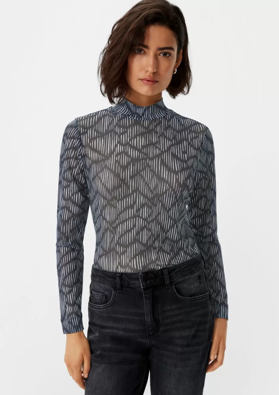 Comma Mesh-Longsleeve mit Stehkragen< Shirts & Tops