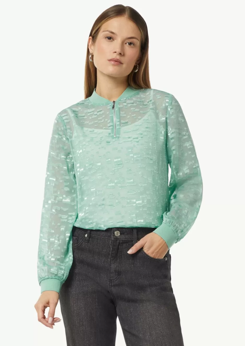 Comma Semitransparente Jacquard-Bluse mit Stehkragen< Blusen