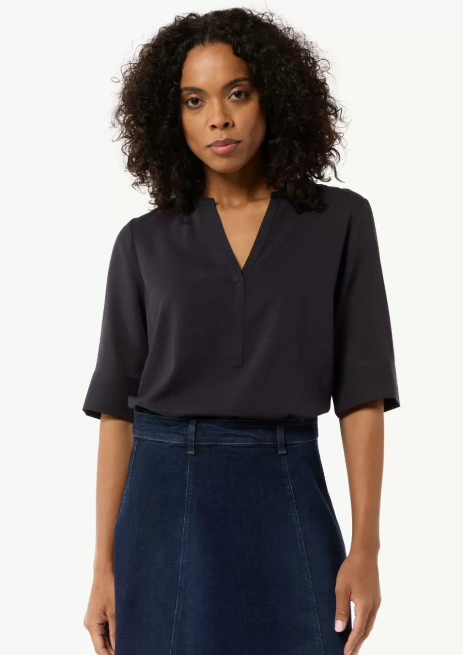 Comma Twill-Bluse im Relaxed Fit mit Tunika-Ausschnitt< Blusen