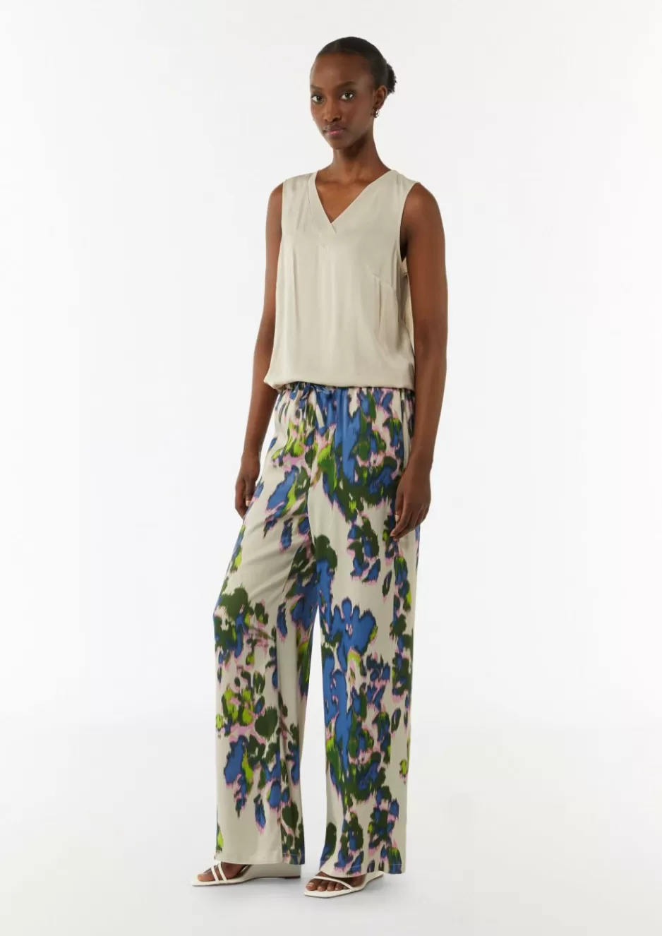 Comma Wide-Leg-Hose aus Satin mit All-over-Print< Hosen