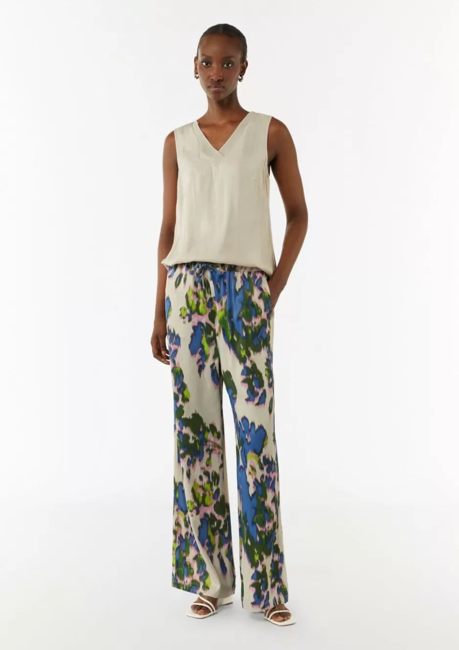 Comma Wide-Leg-Hose aus Satin mit All-over-Print< Hosen